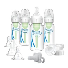 Dr. Brown's Anti-Colic Baby Feeding Set with Slow Flow Nipples, Travel Caps, Silicone Pacifier - Pink in Kuwait