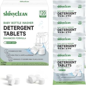 Bottle Washer Detergent Tablets, Fits All Machines, 120 count | Baby-safe, deep cleaning, chlorine & fragrance free, no residue, compatible with Momcozy & Baby Brezza Pro and all brands in Kuwait