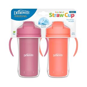 Dr. Brown's Milestones Insulated Sippy Cup with Straw and Handles, Spill-Proof Tumbler with Lid, 2-Pack, Green, 10 oz/300 mL, BPA Free, 12m+ in Kuwait