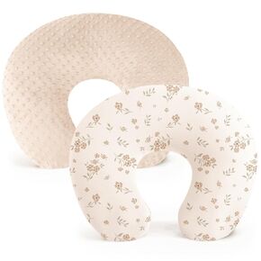 Konssy 2 Pack Nursing Pillow Covers, Soft Covers for Breastfeeding Pillows | Covers Only, Cloud-Like Soft Plush Fabric, Cozy Comfort for Baby Boy Girl, Hidden Zipper, Machine Washable (Brown&Blossom) in Kuwait