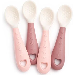4-Pack Silicone Baby Spoons, Seposeve Soft Gum-Friendly First Feeding Spoons for Babies, Baby Feeding Utensils Essentials, Easy-Grip Handle, BPA Free, Dishwasher Safe, 2 Pink 2 Purple in Saudi Arabia