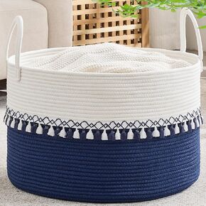 KAKAMAY Large Blanket Basket with Handles, Storage Basket for Living Room | Extra Large Capacity | Blanket Storage | Laundry Basket | Natural Cotton Rope | Stuffed Animal Storage | Woven Storage Basket in Saudi Arabia
