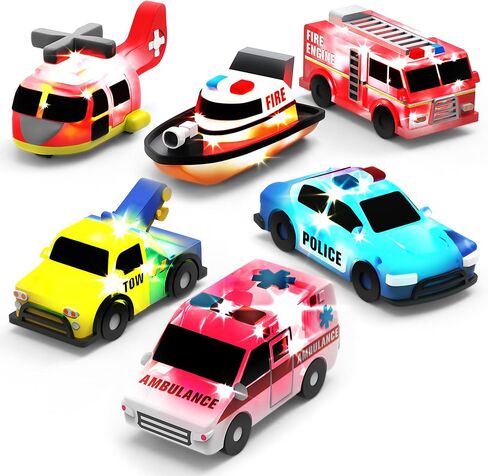 Tub Works® Emergency™ Cars Light Up Bath Toys, 6 Pack | Water-Activated Light Up Toys Flash & Change Color | Soft, Squeezable Baby & Toddler Bath Toys | Sensory Toys with Bath Lights for Kids Bath in Kuwait