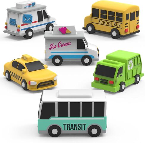 Tub Works® Vehicles™ Bath Cars Mold Free Bath Toys, 6 Pack | Sealed, No Hole Bath Toys Design Keeps Moisture Out | Soft, Squeezable & Float on Water | Fun Baby & Toddler Bath Toys | City Car Bath Toys in Kuwait