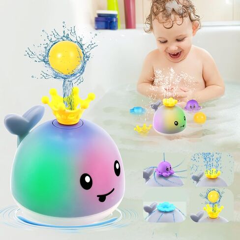 Gigilli Bath Toys for Kids, Baby Bath Toys, Pool Water Toys for Toddlers, Babies Boy Girl Gifts, Light Up Whale Bath Toy Sprinkler, Birthday Bathtub Fountain Toy in Kuwait