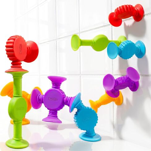 BUNMO Bath Toys Suction - Connect, Build, Create - Toddler Bath Toys - Hours of Fun & Creativity - Fine Motor Skills - Stimulating Sensory Toys - Non-Mouthable Toy - Textured 10 Pack in Kuwait
