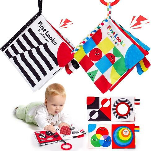 hahaland Baby Soft Cloth Crinkle Books Touch and Feel Sensory Infant Toy | Interactive Book with Mirror Teether, Perfect for 0+ 3 6 Months Baby Girl Boy Newborn Essentials in Kuwait