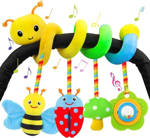Spiral Car Seat Toys - Baby Sensory Soft Plush Hanging Toys for 0-12 Months Stroller Crib Accessories, Essentials for Expecting Moms & Baby Shower Registry Gift in Kuwait