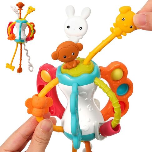 Toddlers Airplane Travel Toys Montessori Toys for Babies 6-12-18 Months Boy Girl Sensory Baby Infant Car Seat Toys Essentials Silicone Pull String Newborn 1 2 3 Year Old in Kuwait