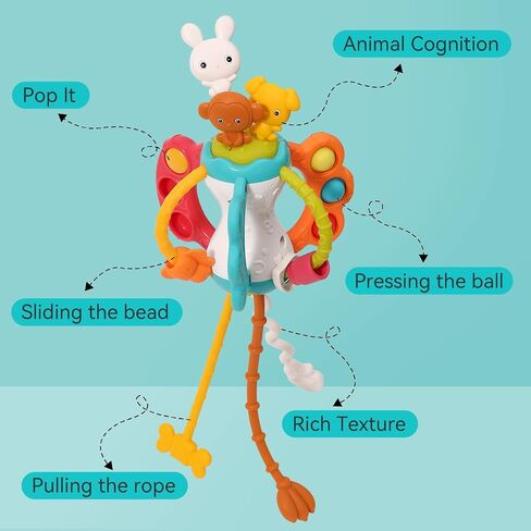 Toddlers Airplane Travel Toys Montessori Toys for Babies 6-12-18 Months Boy Girl Sensory Baby Infant Car Seat Toys Essentials Silicone Pull String Newborn 1 2 3 Year Old in Kuwait