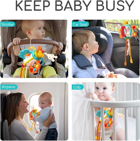 Toddlers Airplane Travel Toys Montessori Toys for Babies 6-12-18 Months Boy Girl Sensory Baby Infant Car Seat Toys Essentials Silicone Pull String Newborn 1 2 3 Year Old in Kuwait