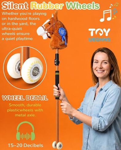 Adjustable Hobby Horse Stick Toy, 30-50" Plush Stick Horse with Neighing Sound 15 Decibels Silent Rubber Wheels Soft Stuffed Ride On Pony Stick Bonus Inflatable Hobby Horse for Kids Ages 4-12 in Kuwait