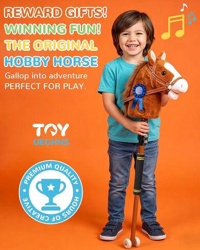 Adjustable Hobby Horse Stick Toy, 30-50" Plush Stick Horse with Neighing Sound 15 Decibels Silent Rubber Wheels Soft Stuffed Ride On Pony Stick Bonus Inflatable Hobby Horse for Kids Ages 4-12 in Kuwait