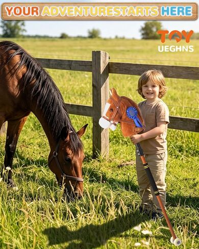 Adjustable Hobby Horse Stick Toy, 30-50" Plush Stick Horse with Neighing Sound 15 Decibels Silent Rubber Wheels Soft Stuffed Ride On Pony Stick Bonus Inflatable Hobby Horse for Kids Ages 4-12 in Kuwait