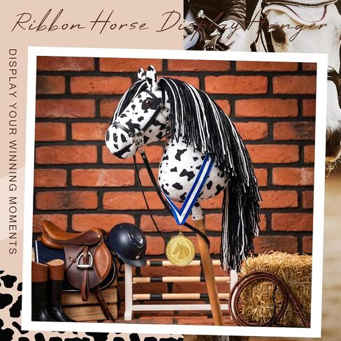 Large Hobby Horse, Realistic Head, Long Flowing Mane, Removable Leather Reins, Solid Wooden Stick for Equestrian Training & Competition, Screen-Free Fun for Active Kids(Black and White) in Kuwait