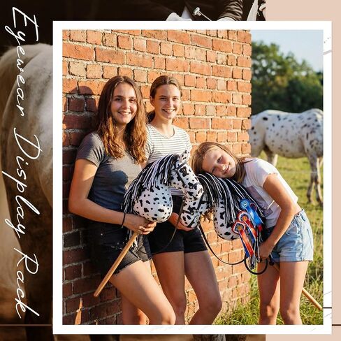 Large Hobby Horse, Realistic Head, Long Flowing Mane, Removable Leather Reins, Solid Wooden Stick for Equestrian Training & Competition, Screen-Free Fun for Active Kids(Black and White) in Kuwait