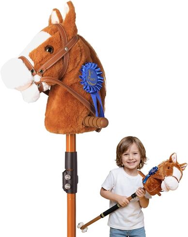 Silent Wheels Stick Horse, Hobby Horse on a Stick for Kids Ages 4-12 Adjustable 30-52" with Illuminated Silent Wheels Comfortable Sponge Wrapped complimentary AA Batteries Realistic Horse neighs. in Kuwait