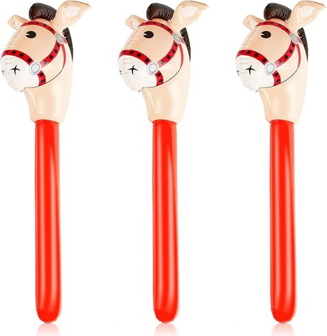 3 Pieces Inflatable Stick Horse Inflatable Horsehead Stick for Theme Party Decoration, 37 Inches in Kuwait