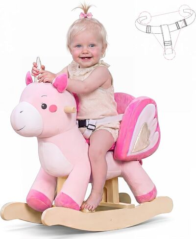 labebe - Baby Rocking Horse, Ride Unicorn, Kid Ride On Toy for 6 Month-3 Year Old, Infant (Boy Girl) Plush Animal Rocker, Toddler/Child Stuffed Ride Toy (Pink) | Kid Ride On Toy in Kuwait