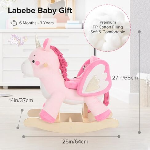 labebe - Baby Rocking Horse, Ride Unicorn, Kid Ride On Toy for 6 Month-3 Year Old, Infant (Boy Girl) Plush Animal Rocker, Toddler/Child Stuffed Ride Toy (Pink) | Kid Ride On Toy in Kuwait