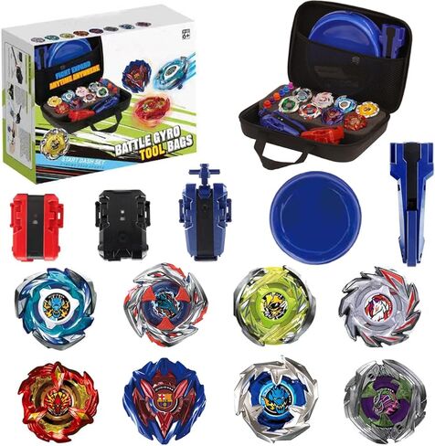 MUSTYBELT Battling Top Burst Gyro Toy Set Toy Gift for Children Boys Ages 6 8 10 12+ Combat Battling Game 12 Burst Spinning Tops 2 Two Way Launchers Grip Starter (BOZE-BX12) in Kuwait