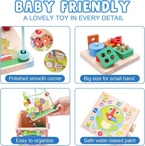 Wooden Activity Cube | Montessori Toys for 1 2 3 Year Old Toddlers | One Year Old 1st First Birthday Gift | Educational Toys for 12+ Months Baby Boys Girls | Bonus Sorting & Stacking Game (Pink) in Saudi Arabia