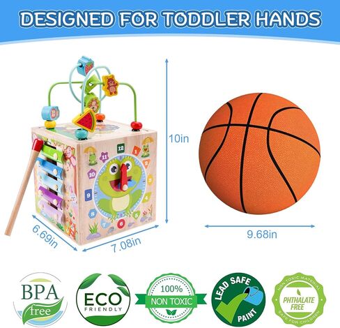 Wooden Activity Cube | Montessori Toys for 1 2 3 Year Old Toddlers | One Year Old 1st First Birthday Gift | Educational Toys for 12+ Months Baby Boys Girls | Bonus Sorting & Stacking Game (Pink) in Saudi Arabia
