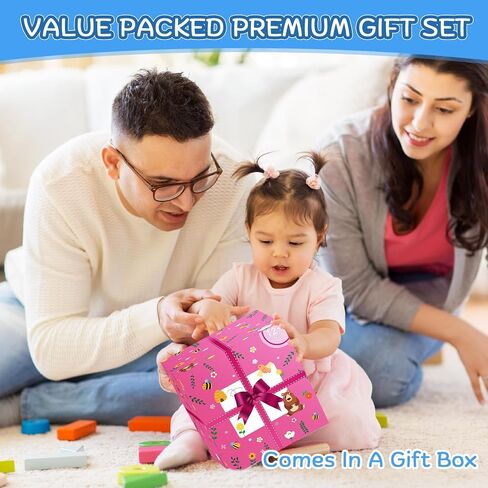 Wooden Activity Cube | Montessori Toys for 1 2 3 Year Old Toddlers | One Year Old 1st First Birthday Gift | Educational Toys for 12+ Months Baby Boys Girls | Bonus Sorting & Stacking Game (Pink) in Saudi Arabia