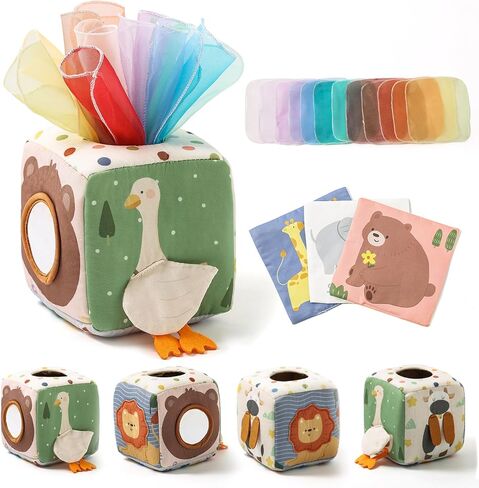 Youuys Baby Tissue Box Toy for Babies 6-12 Months, Montessori Sensory Toys for 1 Year Old Boy, Infant Toy with Crinkle Tissues & Fine Motor, for 6 9 12 18 Months Old Kids 1st Birthday in Kuwait