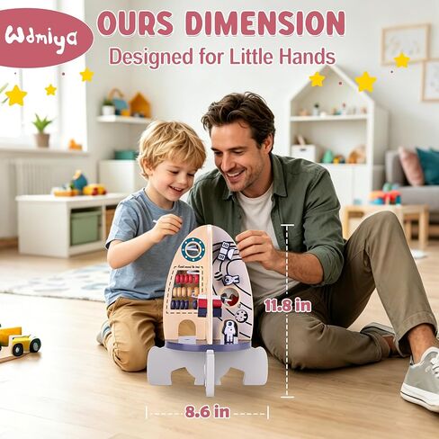 Wdmiya Space Wood Activity Cube Toy for Baby, Montessoritoys for 1 Year Old | Boy & Girl Birthday Gifts, Sensory and Educational 1st Birthday Gifts, Busy Board Toys for Baby Boy 6-18 Months (Rocket) in Saudi Arabia