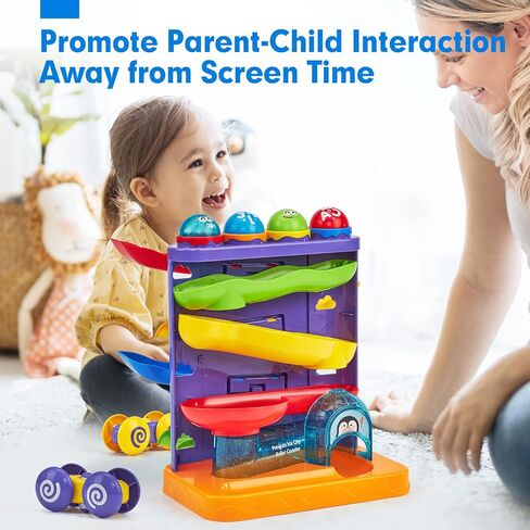 hahaland Ball Drop Toys for 1 Year Old, 2 in 1 Pound a Ball & Car Ramp | Montessori Toys for 1 Year Old, Cause and Effect Toys with 4 Balls, 4 Cars & Squeaky Hammer, Toddler Birthday Gift 12M+ in Kuwait