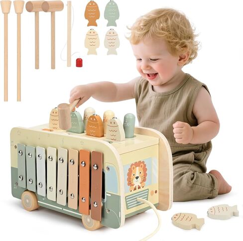 Vanplay Montessori Toys for 1 Year Old - Wooden Hammering Pounding Toys for One Year Old Girls Boy Gifts, 7 in 1 Learning Activities for Baby First Christmas Birthday Gifts for Toddlers 1-3-2-4 in Kuwait