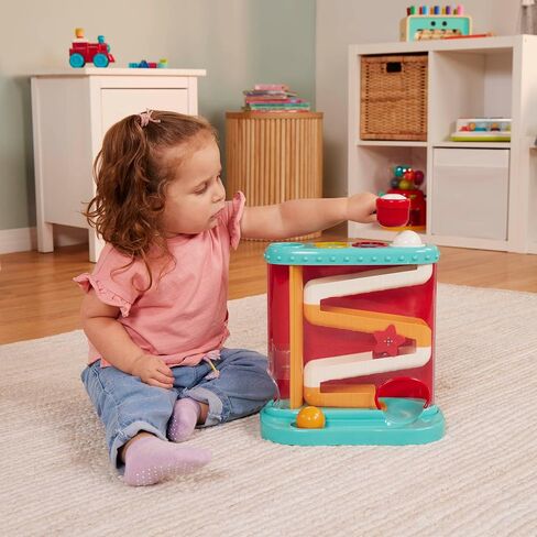 Battat Pound-a-Ball Toy, Pound & Roll Ball Maze, Light Blue, Toddler | 7-piece ball drop toy with mini hammer, color-coded openings, removable base, inside storage, fully assembled, 1+ Years in Kuwait