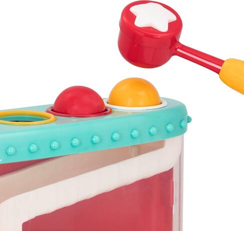 Battat Pound-a-Ball Toy, Pound & Roll Ball Maze, Light Blue, Toddler | 7-piece ball drop toy with mini hammer, color-coded openings, removable base, inside storage, fully assembled, 1+ Years in Kuwait