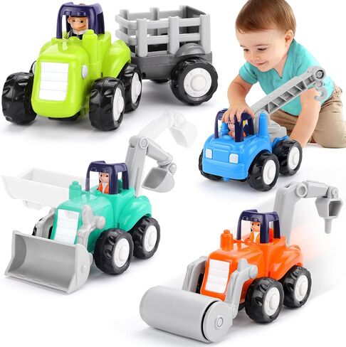 Toddler Toy Car,4PCS Inertia Toy Push and Go Cars,Toys for 2 Year Old Boy | Gifts for 18 Months Toddlers, Friction Powered Cars, Christmas & Birthday Kids Gift for Boy and Girl, Construction Truck in Kuwait