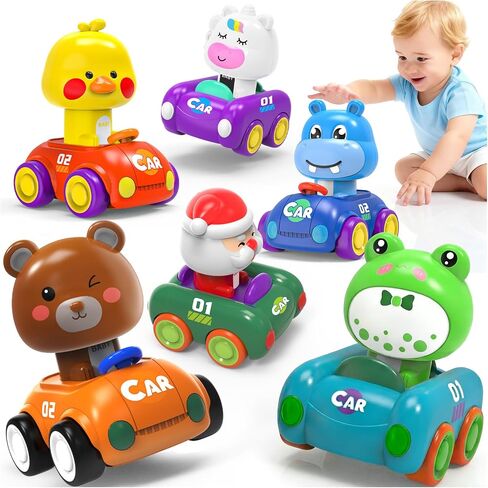 Press and Go Toy Cars for Toddlers 1-3，Fun Vehicle Playset for Kids | 4-Pack Baby Animal Racing Cars Gift | Push and Go Cars for 6, 12 & 18 Months | 1st Birthday Gifts for 1-2 Year Old Boys Girls in Kuwait