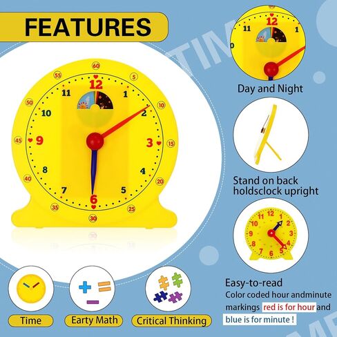 Lenwen 26 Pcs Classroom Clock Kit Learning Analog Clock for Kids,Yellow in Saudi Arabia