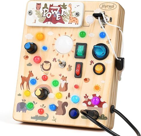 Joyreal Wooden Busy Board with LED Light, Montessori Toddler Toys, Wooden Sensory Board, Toddlers Activity Travel Toys for Boy & Girl Birthday Gift (Farm Theme) in Kuwait