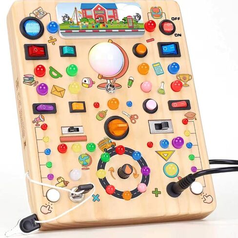 RichBoy Busy Board Montessori Sensory Toy, 37-in-1 Switch Board with 24 LED Lights, Birthday Gift for 1 2 3 Year Old Boys Girls, Safety for Toddlers Home Travel Essentials (6.7" X 5.3") in Saudi Arabia
