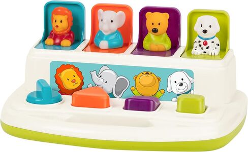 Battat Pop-Up Toy, Pop-Up Pals Cause-and-Effect Animal Toy, Toddler, 4 Pals | 4 animal pals pop up with turn, press, flip, and slide actions; colors, shapes, carry handle, Toddler, 4 Pals; 18+ Months in Kuwait