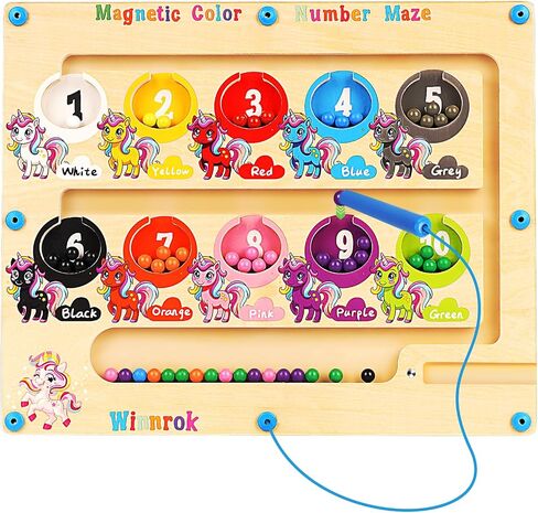 2 in 1 Magnetic Color and Number Maze, ABC Alphabet Puzzles Board Magnet Ice Cream Toys, Montessori Educational Magnet Puzzle, Preschool Learning Counting Toys for 2 3 4 5 Birthday Gifts in Kuwait