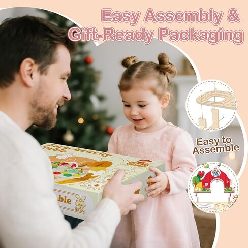 Kids Wooden Farm Activity Table for 1 2 3 Years Old, Montessori Learning Toy with Bead Maze, Shape Sorter & Animal Train, Sensory Development Toy for Toddlers, Educational Gift for Baby Boys Girls 1+ in Kuwait
