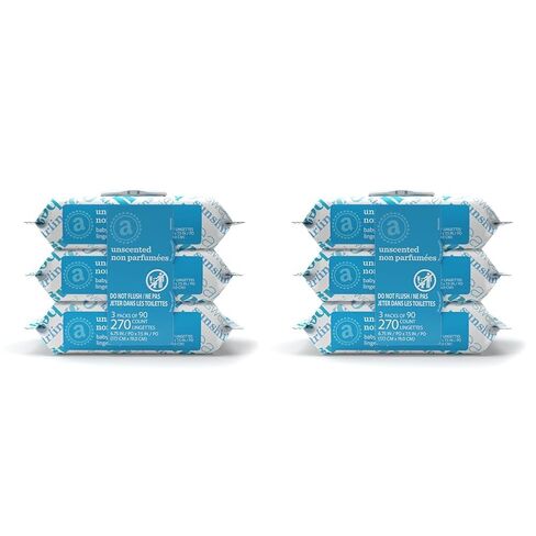 Amazon Elements Baby Wipes, Unscented, Hypoallergenic, Alcohol-Free, With Aloe and Vitamin E, 810 Count, Flip-Top Packs in Kuwait