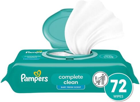 Pampers Baby Wipes, Complete Clean Baby Fresh Scented Wipe, Gently Cleans Head to Toe, 72 Total (1 Flip-Top Packs) in Kuwait