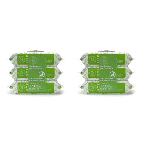 Amazon Elements Baby Wipes, Fresh Scent, Flip-Top Packs, Alcohol-Free, With Cucumber and Aloe, 810 Count, 9 Packs of 90 in Saudi Arabia
