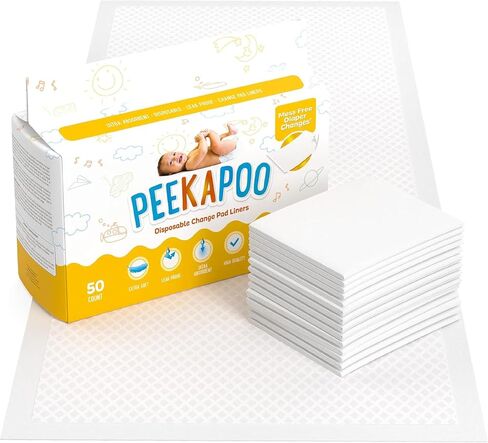 Peekapoo - The Original Disposable Baby Changing Pad Liners – 50 Pack | Super Soft, Waterproof, Ultra-Absorbent, Fragrance-Free, 24 x 18 Inch, Portable, Travel-Friendly, Pee Pads, BPA & PFAS Free in Kuwait