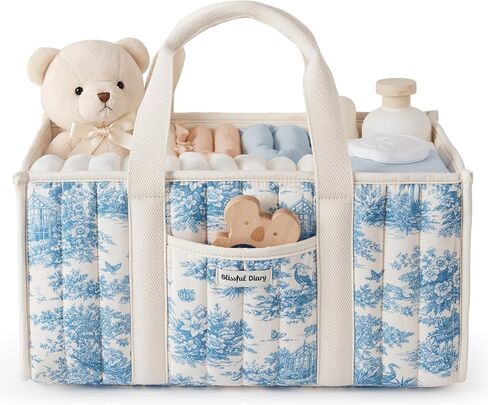 Blissful Diary Floral Diaper Caddy Organizer, Stylish Nursery Storage Basket, Gift for Baby Shower, Newborn Essentials, Floral Beige in Kuwait