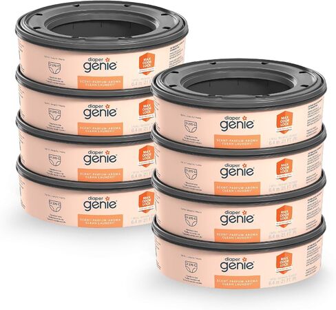 Diaper Genie Bags Refills 270 (Pack of 8) Clean Laundry Scent | Diaper Pail Refills with Max Odor Lock | Holds up to 2160 Newborn Diapers | Scented diaper disposal pail refills with Max Odor Lock Technology help lock in odors and last up to 2,160 newborn  in Kuwait