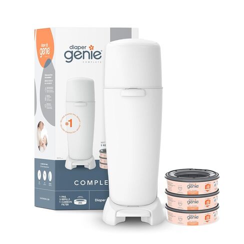 Diaper Genie Complete Diaper Pail (White) – Includes 1 Refill (Holds 270 Newborn Diapers) & 1 Carbon Filter in Kuwait