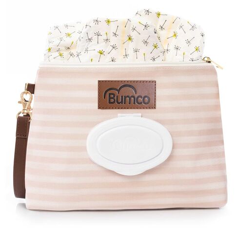 Bumco Portable Diaper Clutch Bag with Built-In Baby Wipes Dispenser | Airtight refillable wet container pouch. Portable travel wristlet strap holder for quick cleanups on the go. in Kuwait